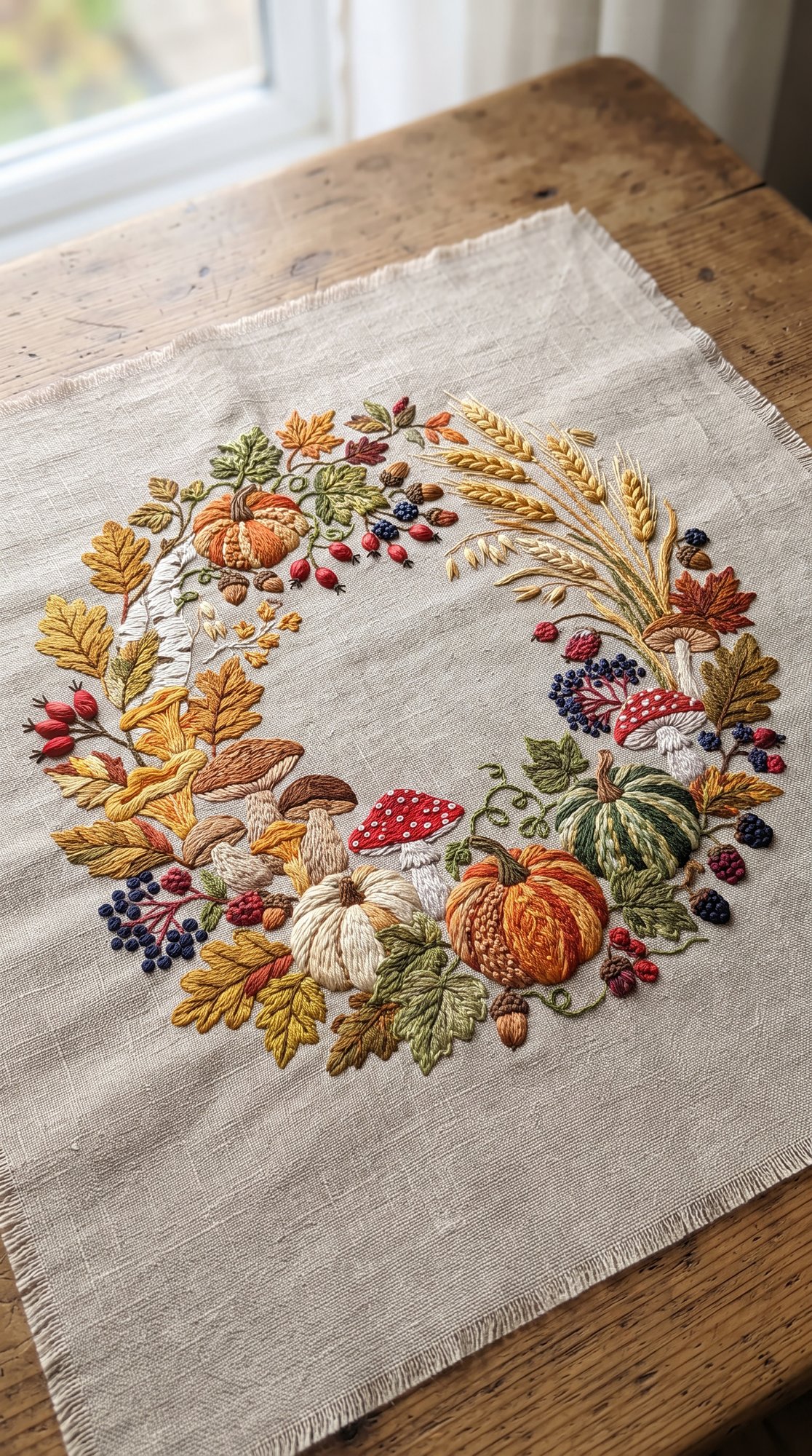 Coperta ricamata con motivi botanici, vista ampia